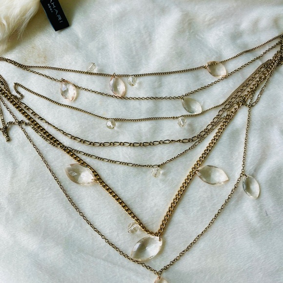 * Vintage Teardrops 7 Gold Strands Clear Lucite Necklace - Picture 6 of 6